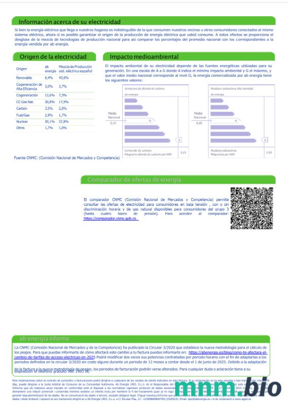 Hiszpania Abenergía szablon rachunku za media w formatach Word i PDF, 3. strona